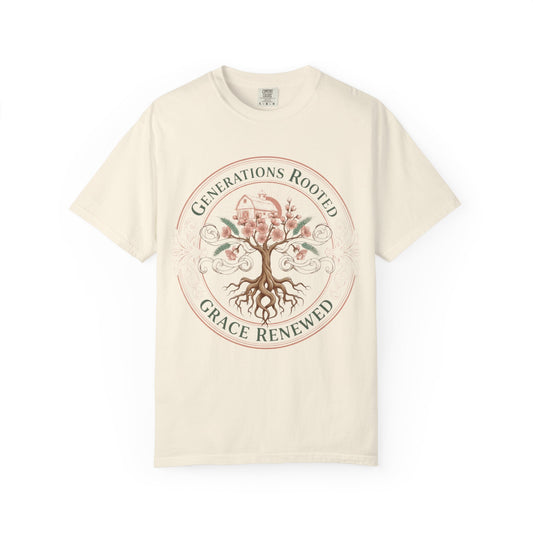 Roots & Renewal Tree T-Shirt — "Generations Rooted, Grace Renewed"
